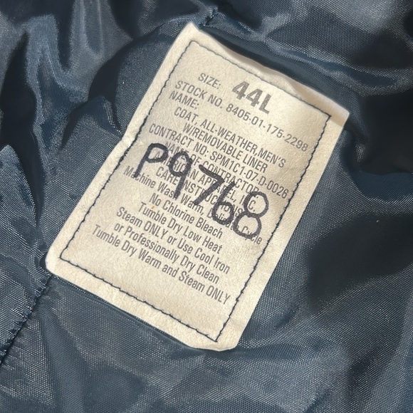 🇺🇸USAF US AIR FORCE BLUE ALL WEATHER TRENCH OVER COAT 44L P9768 with liner - Picture 8 of 11